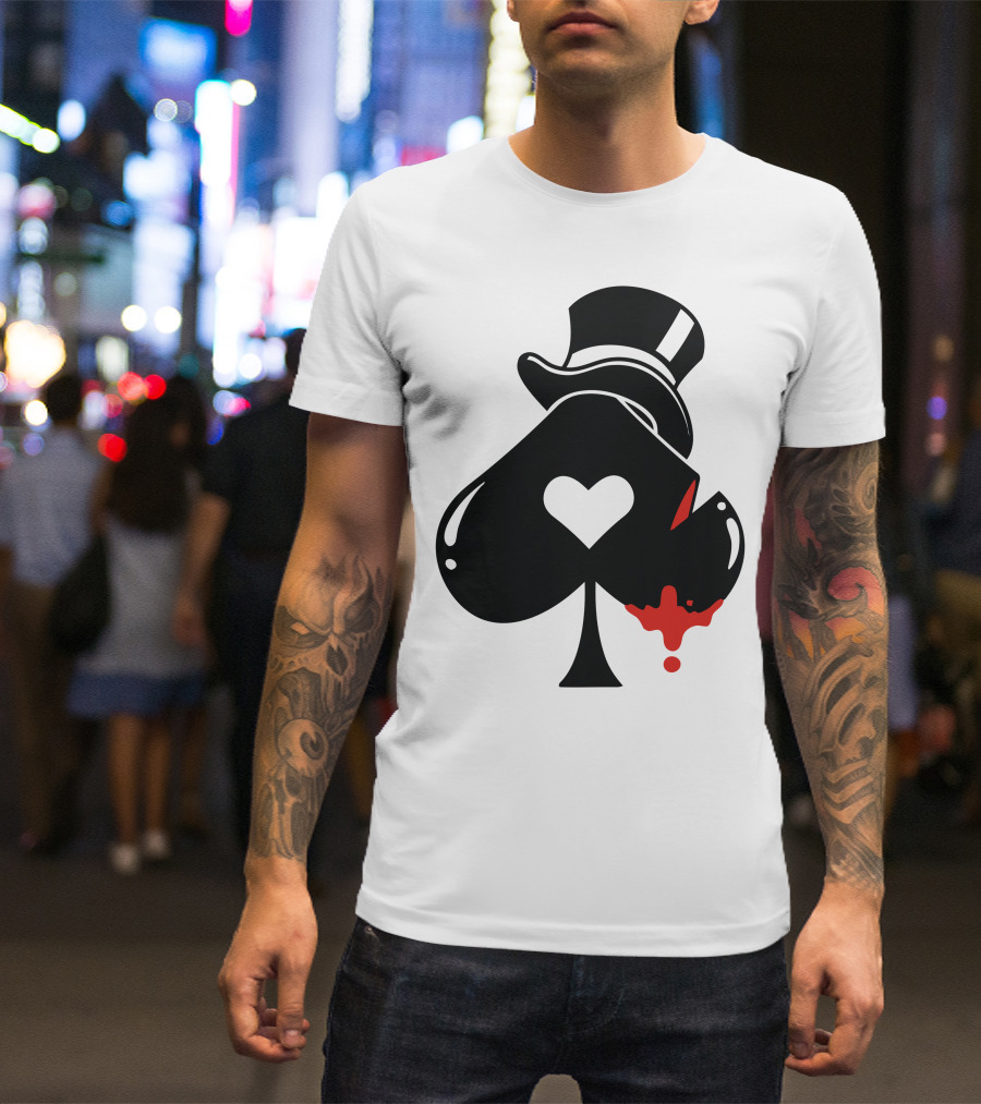 Poker Hat Ace Of Spades Heart Icon With Red Splatter T-Shirt