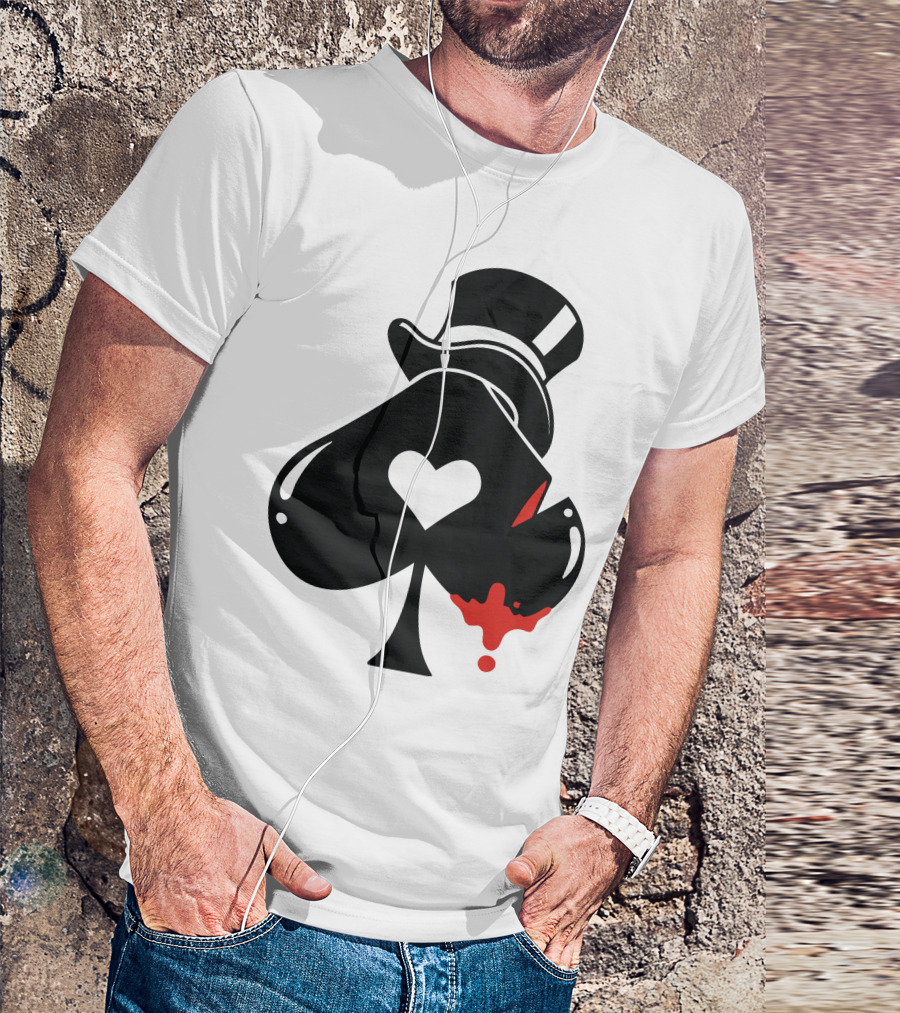 Poker Hat Ace Of Spades Heart Icon With Red Splatter T-Shirt