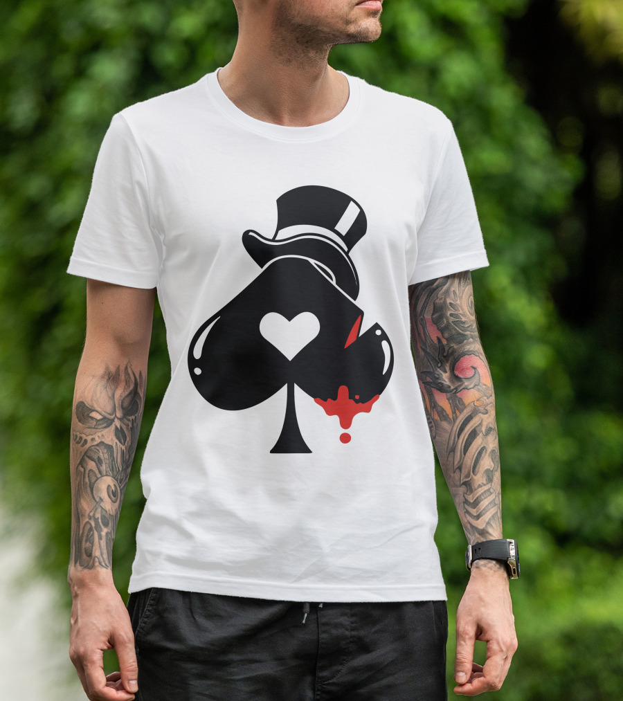 Poker Hat Ace Of Spades Heart Icon With Red Splatter T-Shirt