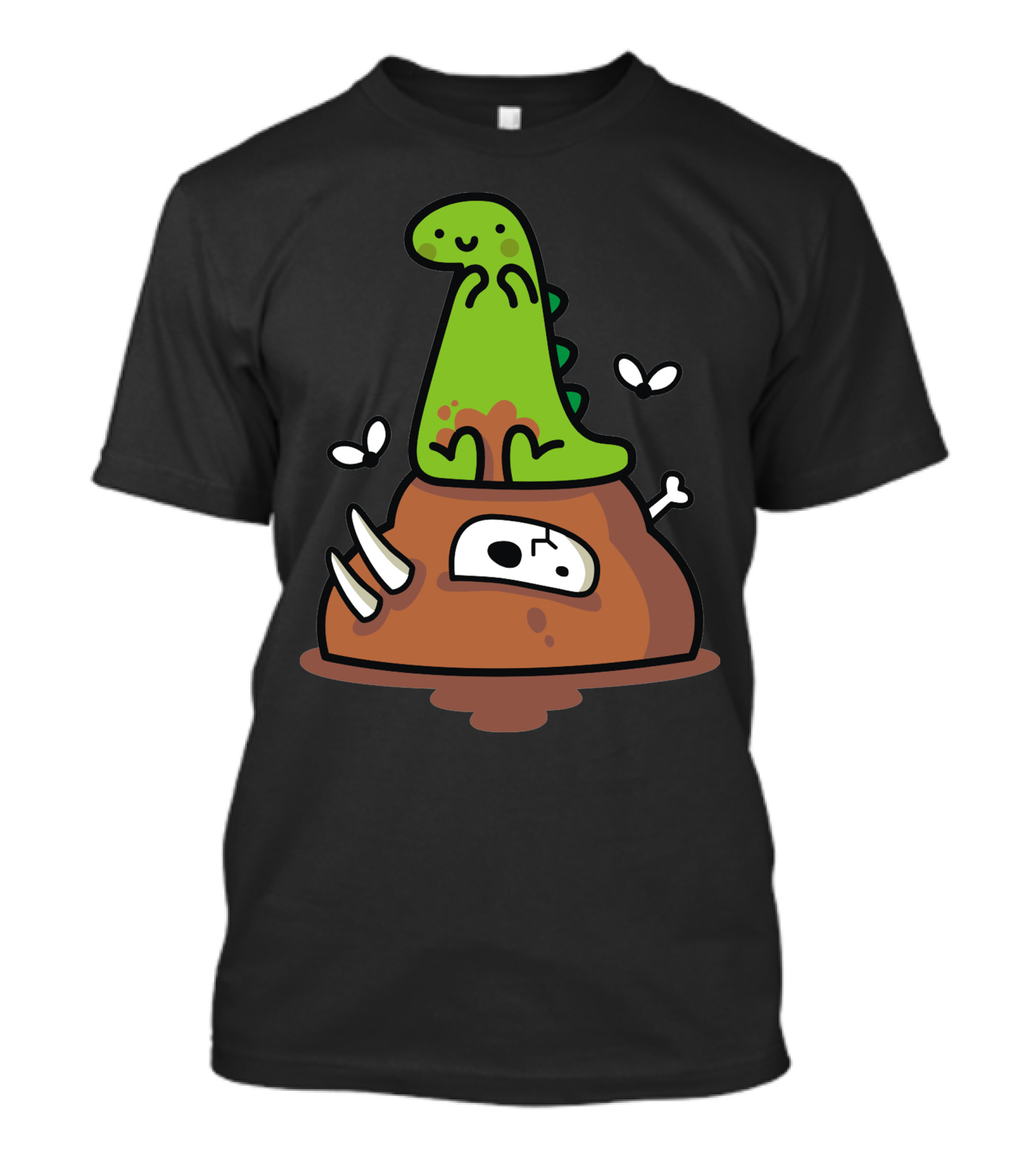 Poosaurus Dinosaur Sitting On A Pile With Bones And Flies T-Shirt