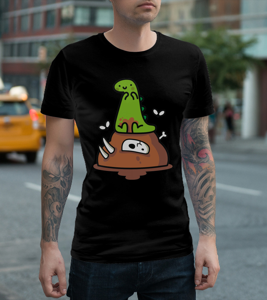 Poosaurus Dinosaur Sitting On A Pile With Bones And Flies T-Shirt