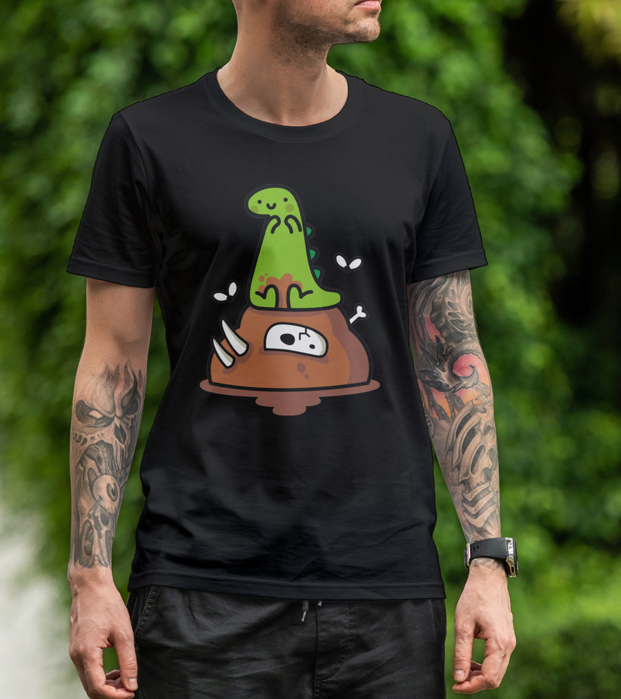 Poosaurus Dinosaur Sitting On A Pile With Bones And Flies T-Shirt