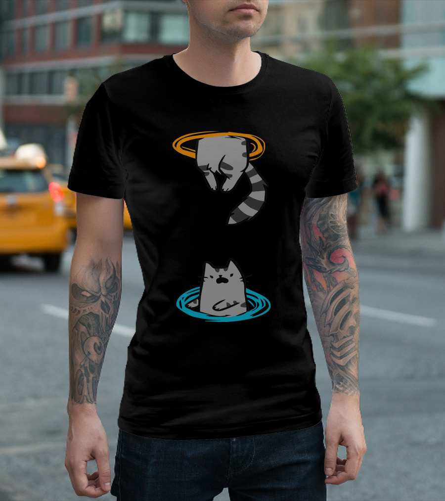 Portal Adventure: Cat Through Orange And Blue Rings T-Shirt