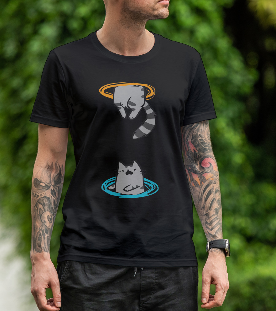 Portal Adventure: Cat Through Orange And Blue Rings T-Shirt