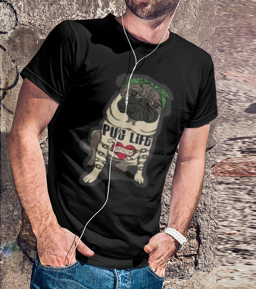 Pug Life Bandana Tattoo Heart Style Bitch T-Shirt