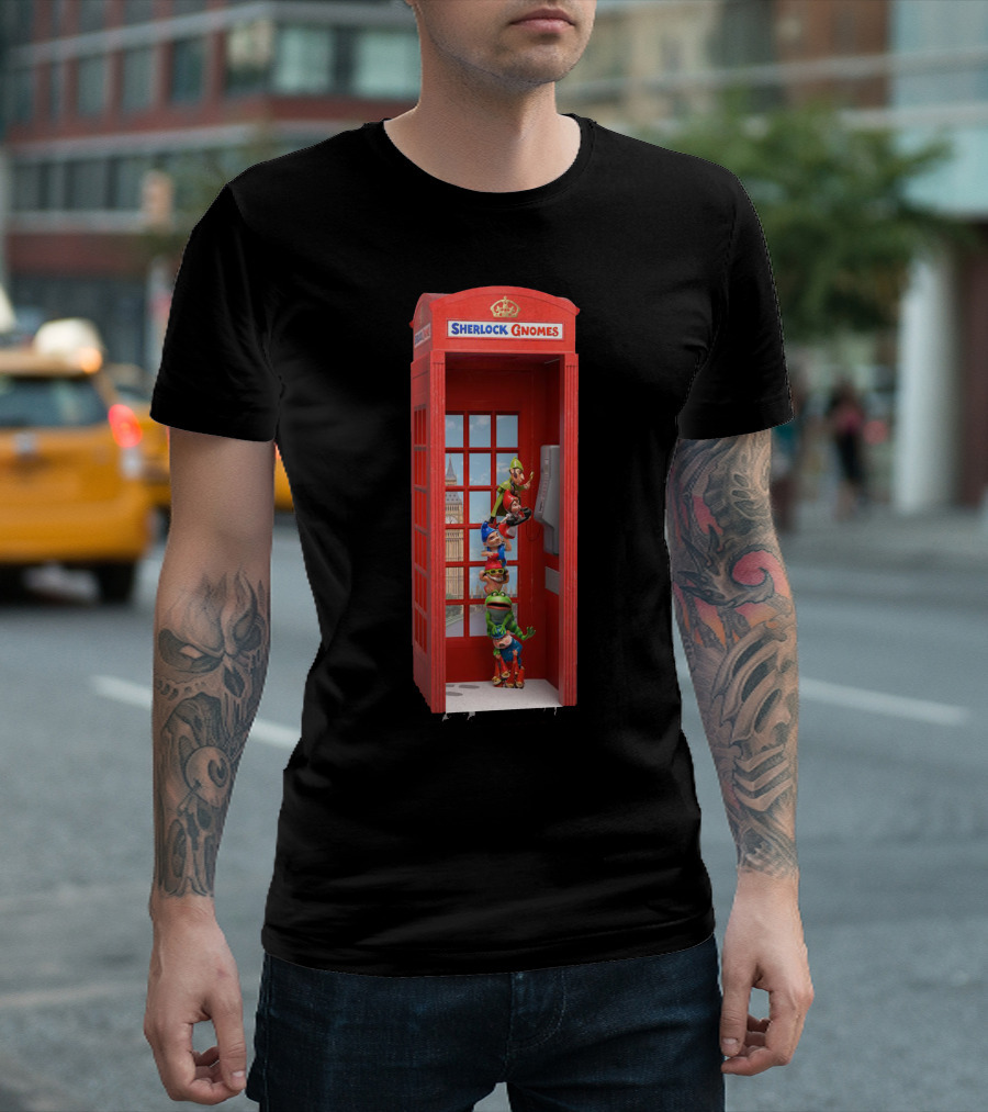 Sherlock Gnomes Red Telephone Booth Gnome Characters London T-Shirt