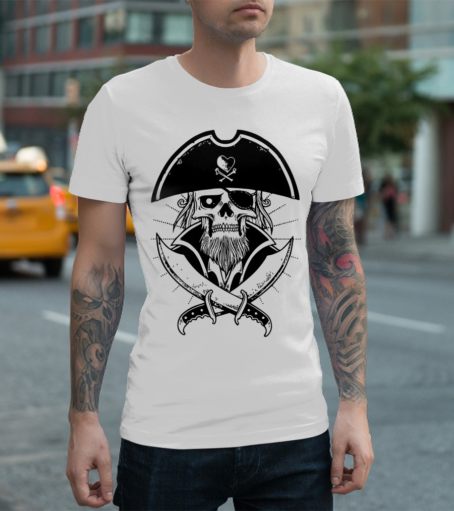 Pirate Skull With Beard and Crossed Swords T-Shirt
