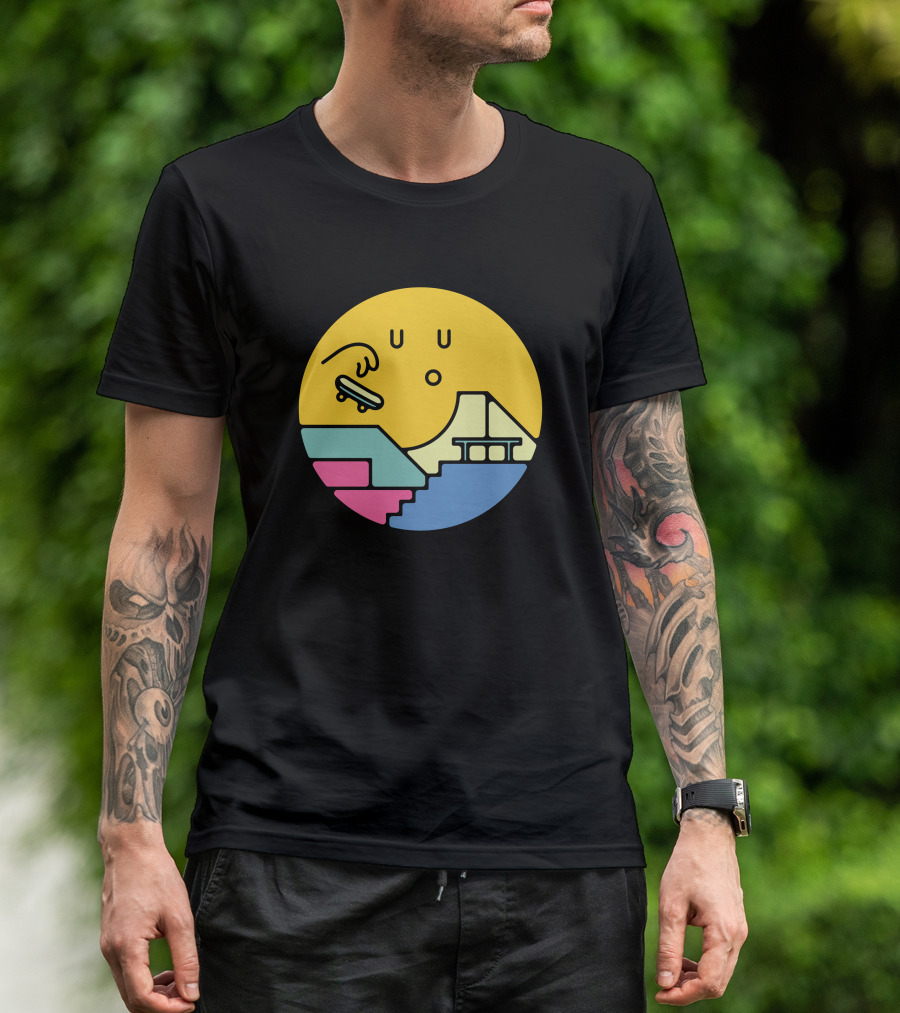 Sun Skateboard Park Circular Yellow Ramp Urban Landscape T-Shirt