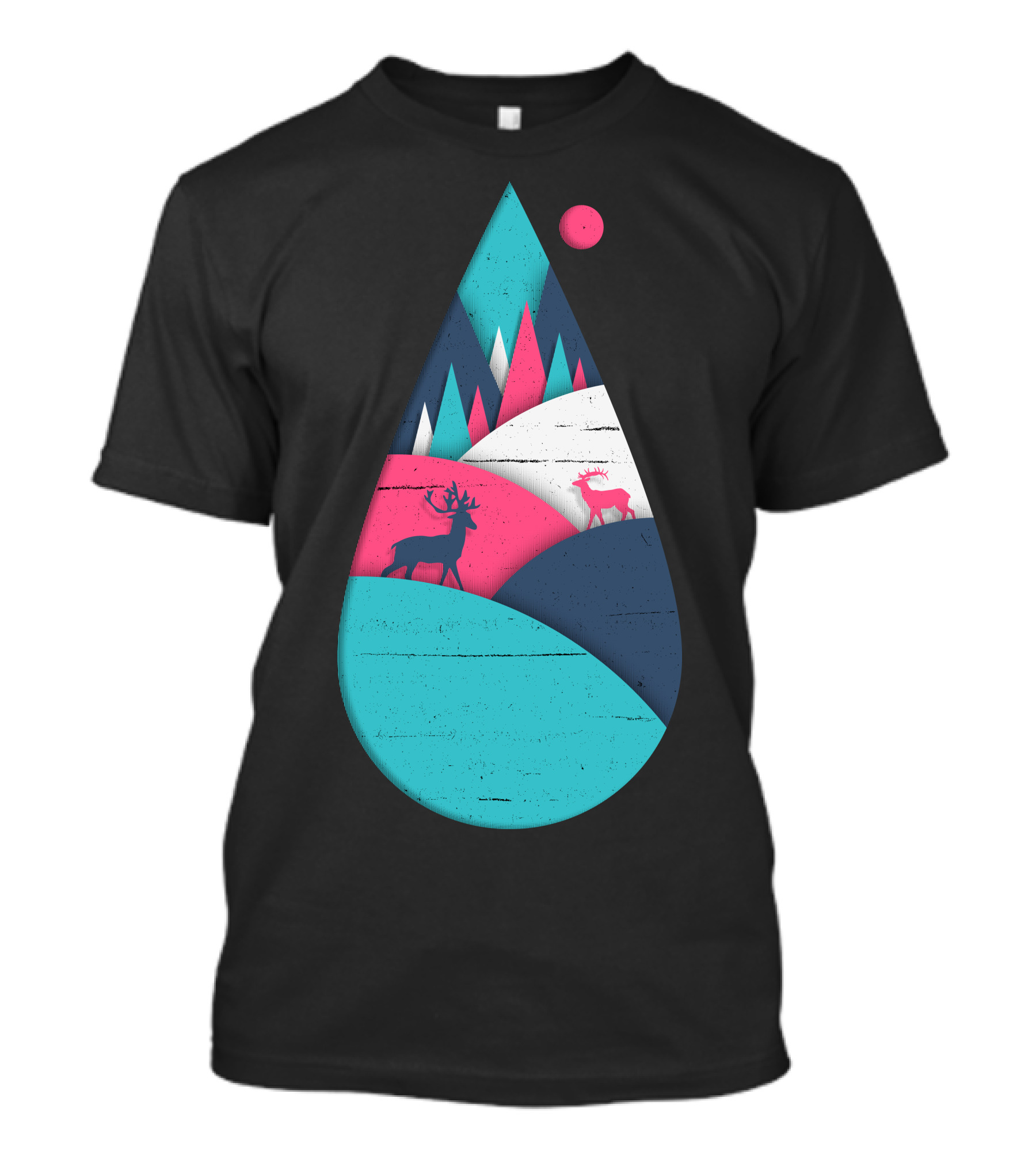 Deer In Vibrant Landscape Within Geometric Teardrop T-Shirt