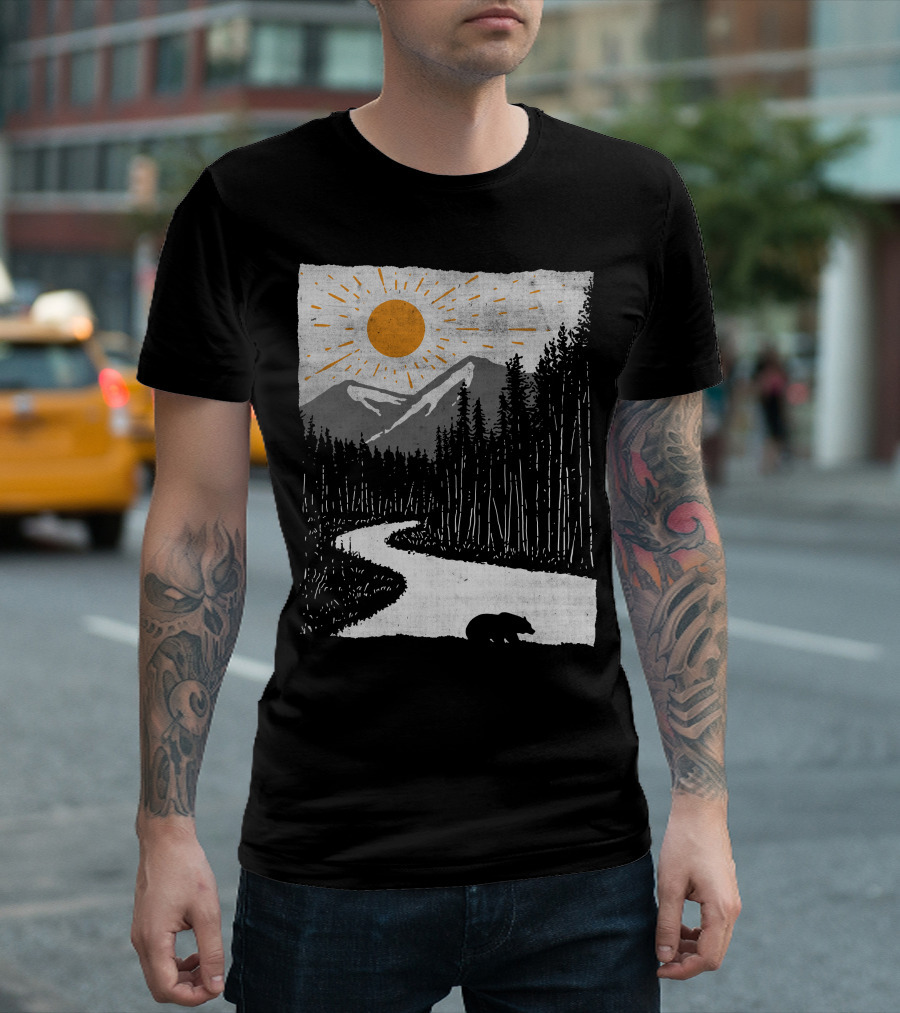 Wild Bear In Forest Mountain Sunset T-Shirt