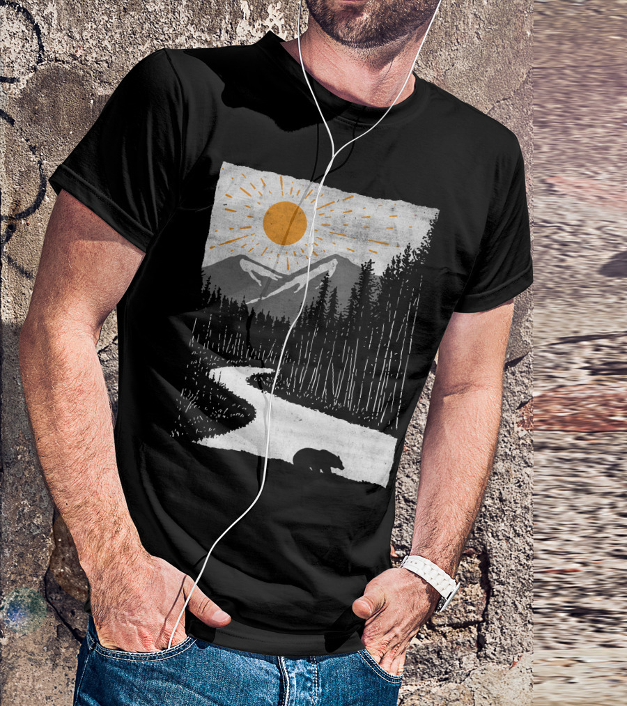 Wild Bear In Forest Mountain Sunset T-Shirt