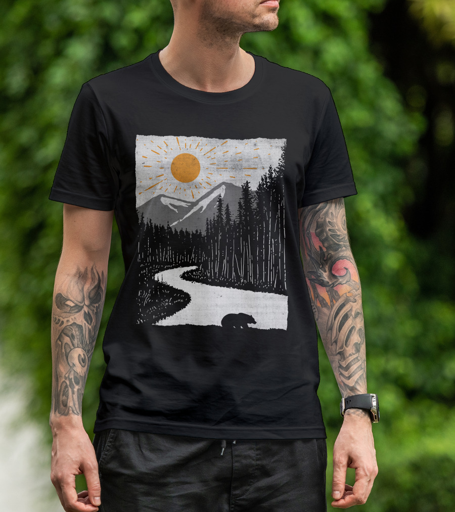 Wild Bear In Forest Mountain Sunset T-Shirt