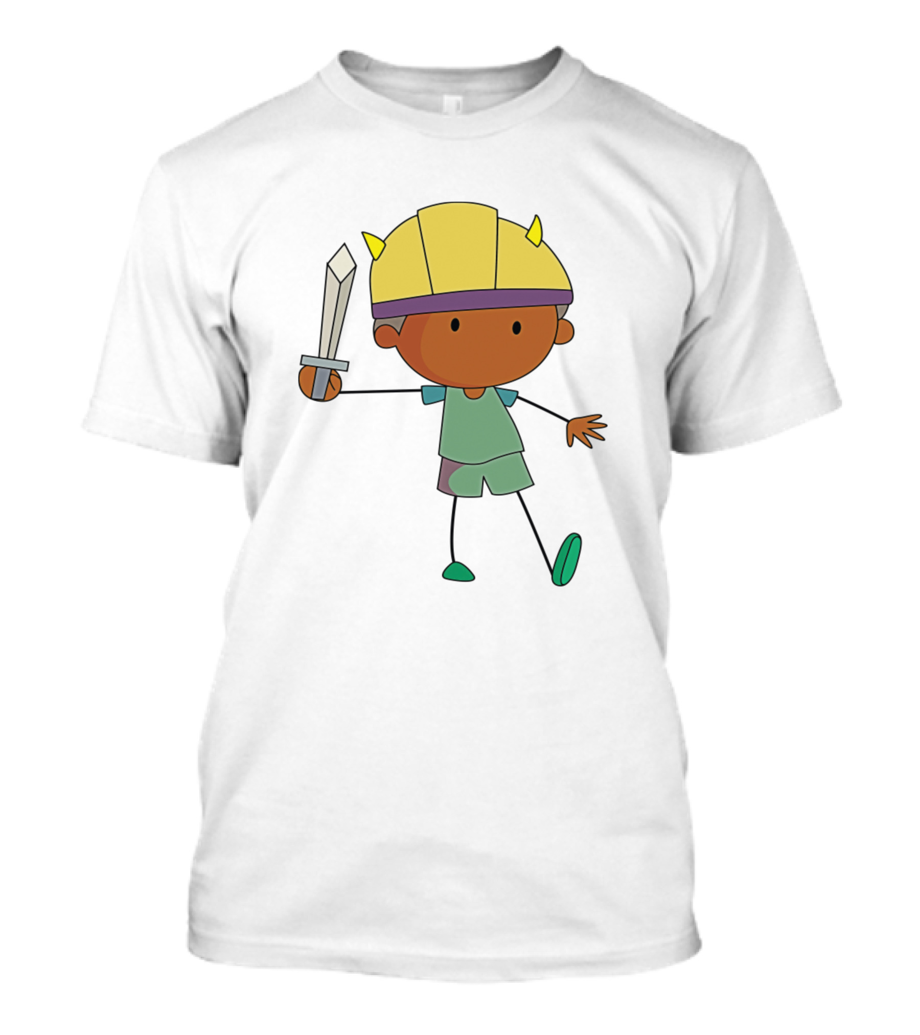 We Strong Cartoon Warrior Kid With Sword And Yellow Viking Helmet T-Shirt