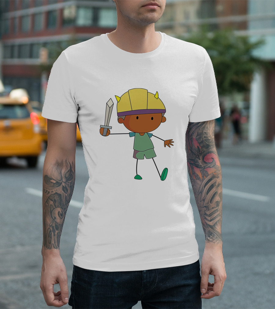 We Strong Cartoon Warrior Kid With Sword And Yellow Viking Helmet T-Shirt