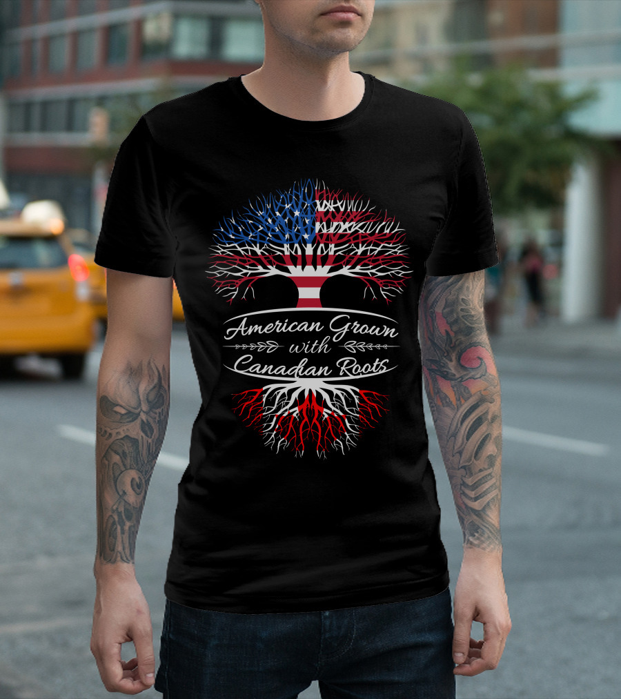 American Grown With Canadian Roots Flag Tree Symbolism T-Shirt