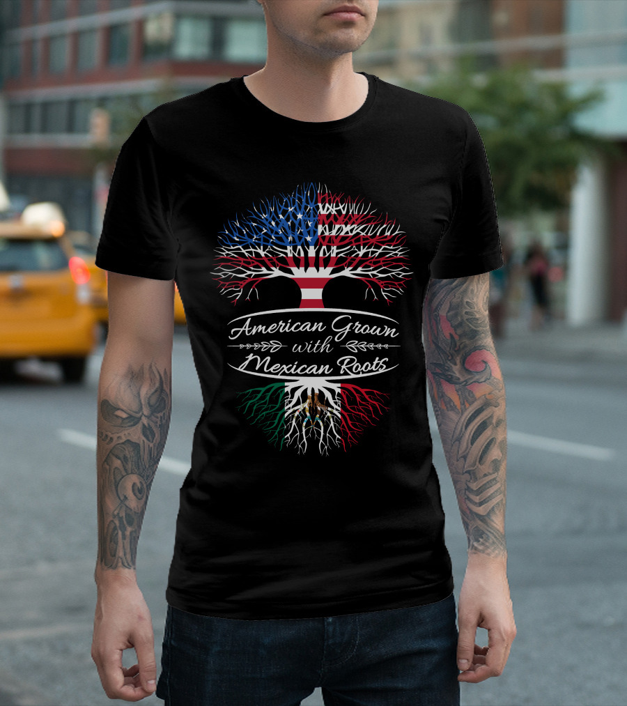 American Grown With Mexican Roots Tree Flag T-Shirt