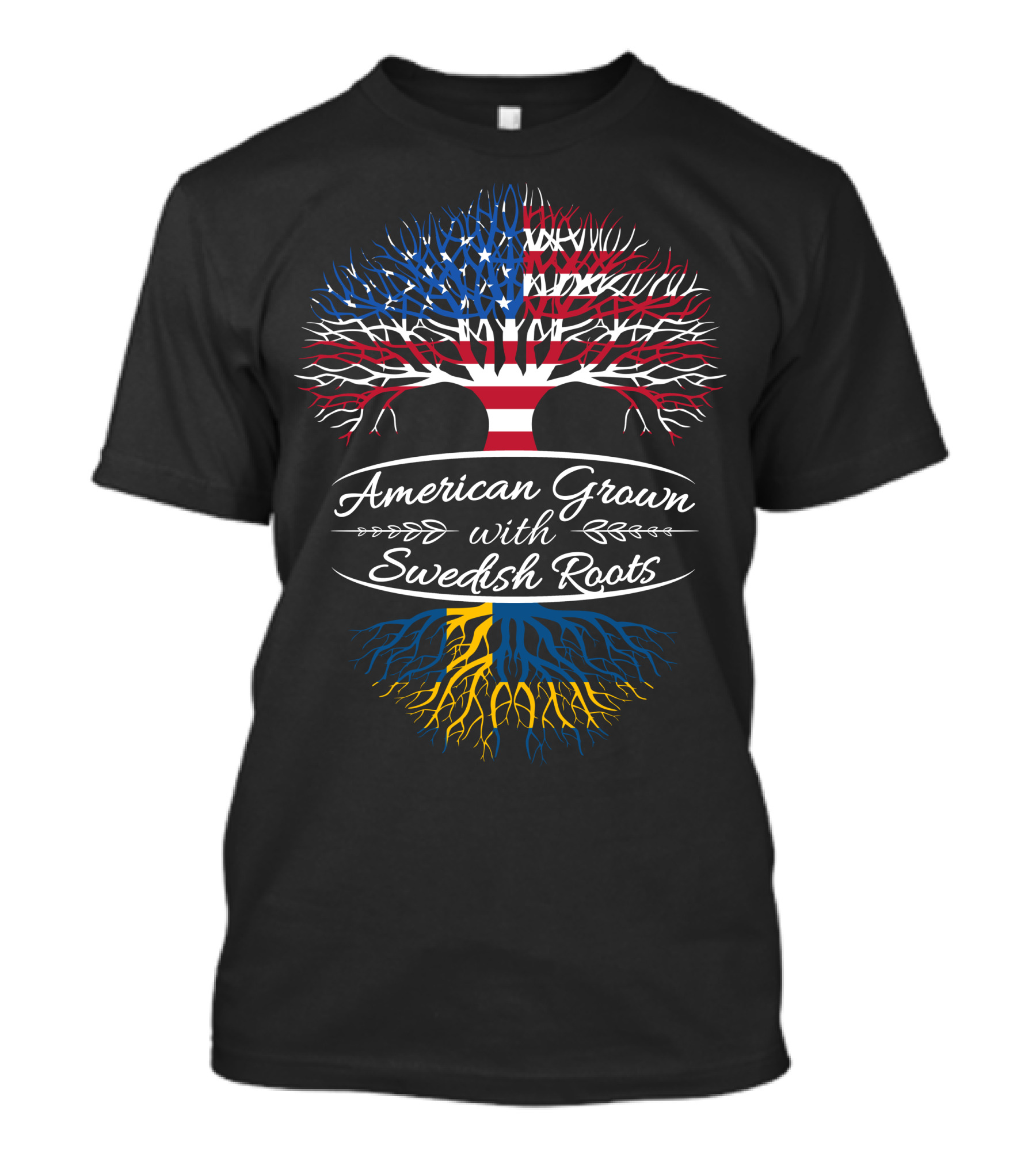 American Grown With Swedish Roots USA Flag Tree Sweden Flag Roots T-Shirt