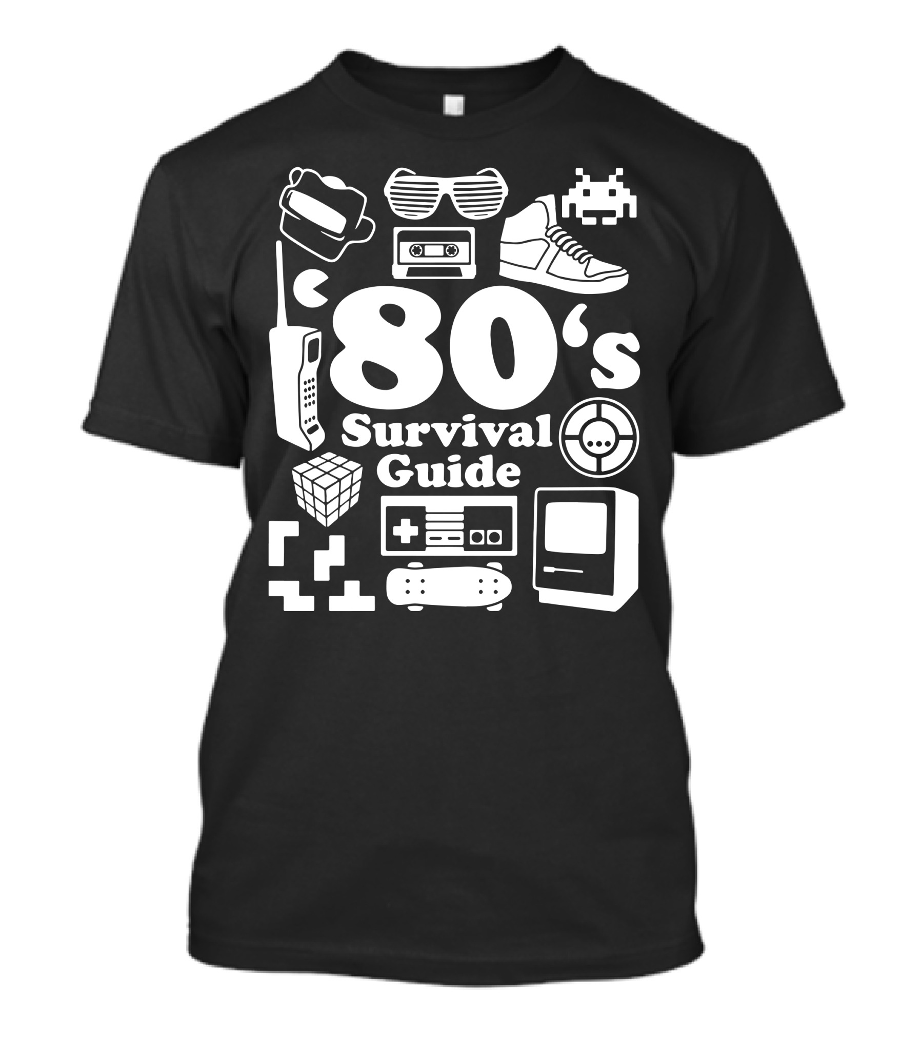 '80s Survival Guide Retro Gaming Pop Culture Icons Cassette Sunglasses Tech Nostalgia T-Shirt