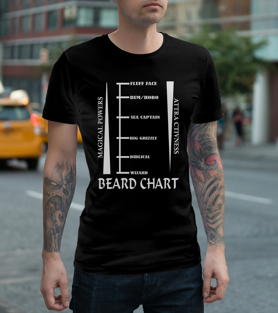 Magical Powers Attractiveness Beard Chart Fluff Face Bum Hobo Sea Captain Big Grizzly Biblical Wizard T-Shirt