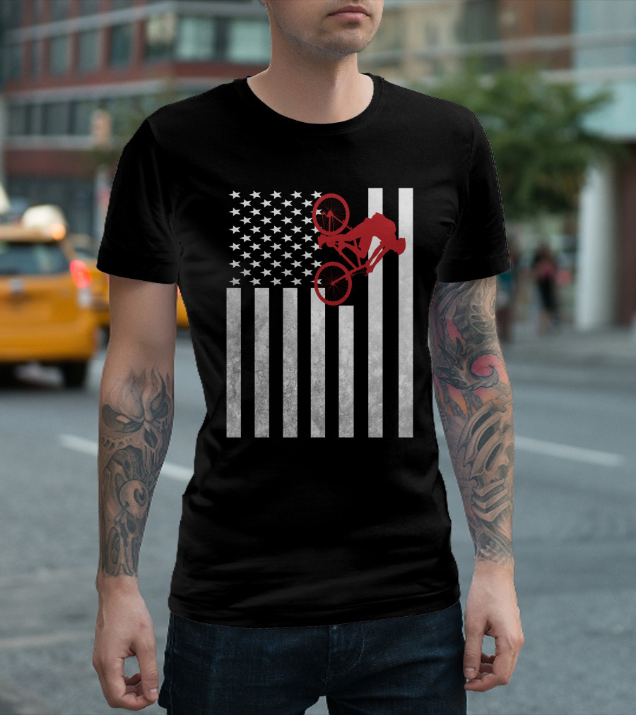 Mountain Bike American Flag Bicycle Cycling T-Shirt