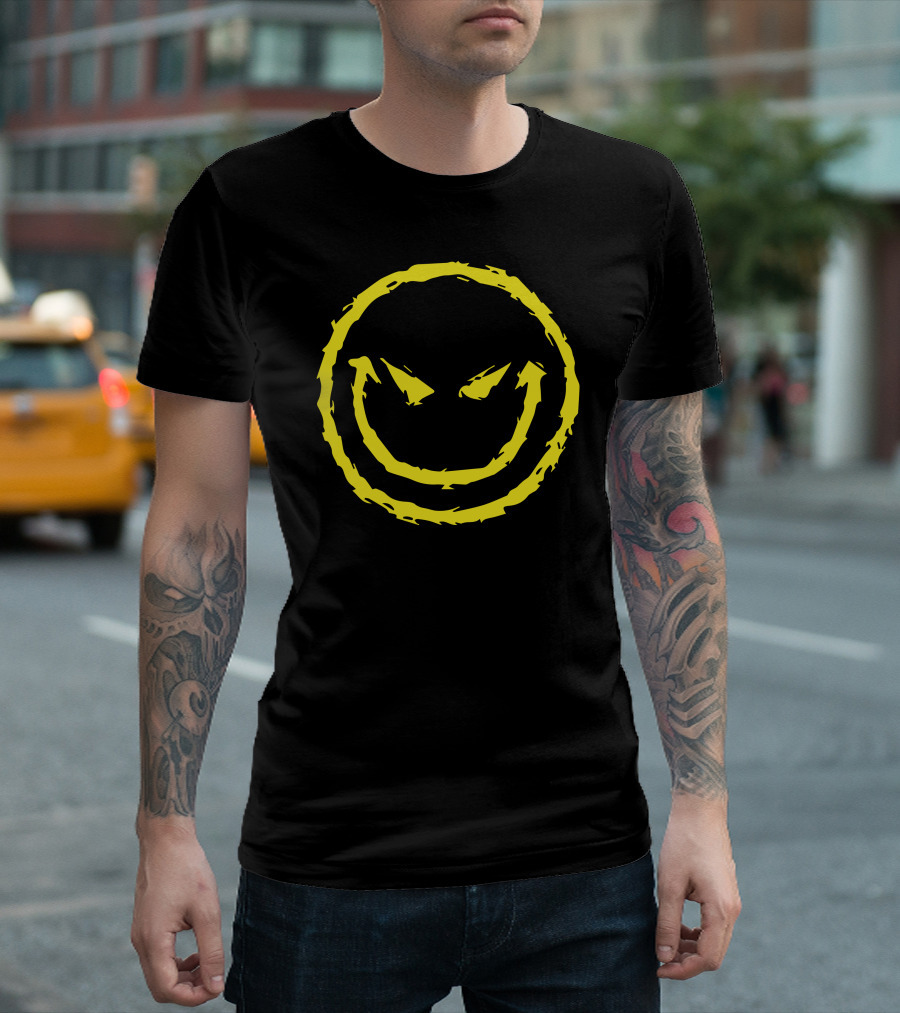 Evil Smiley Face Grunge Yellow Emoticon T-Shirt