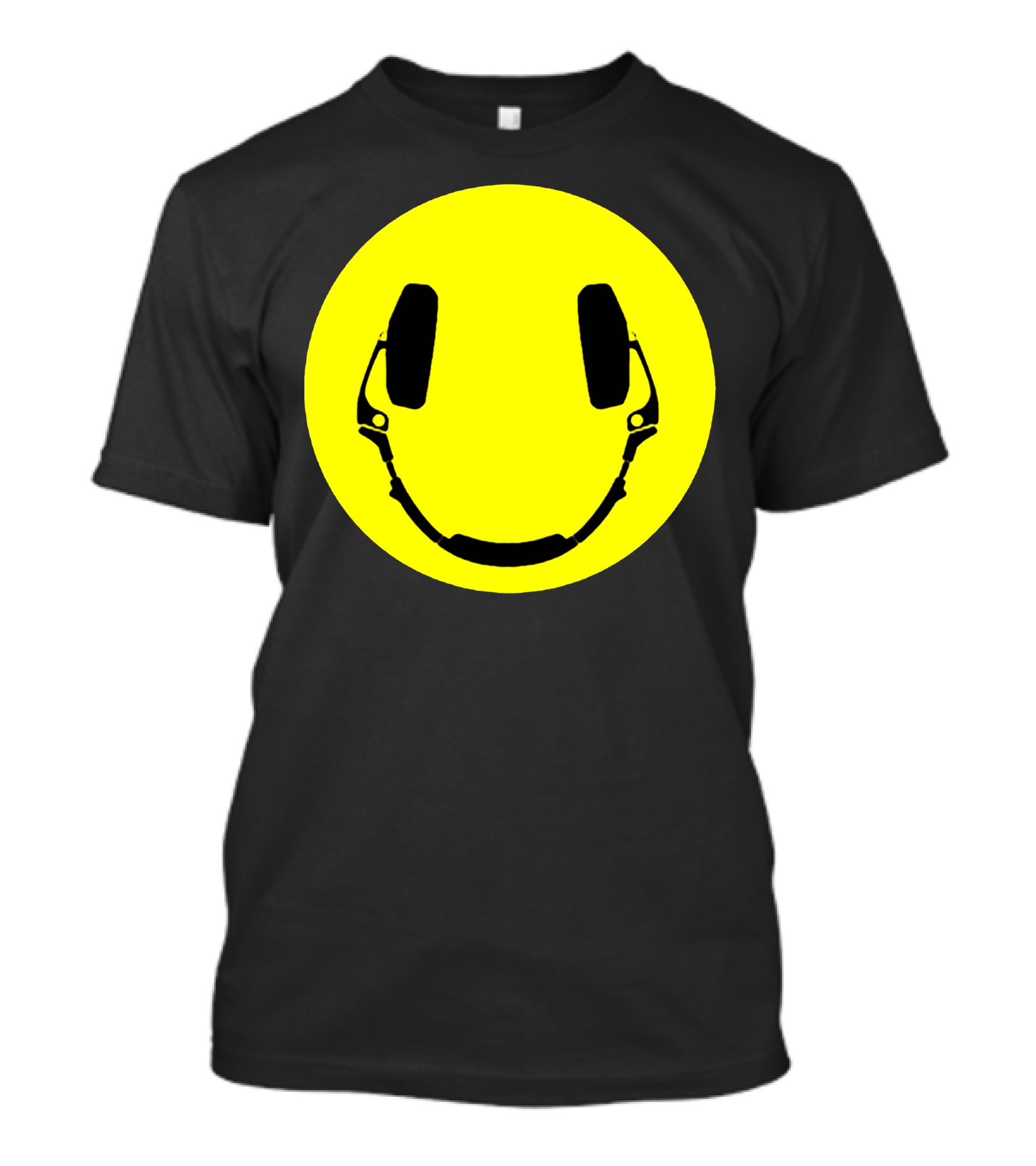 Headphones Smiley Face Yellow Circle T-Shirt