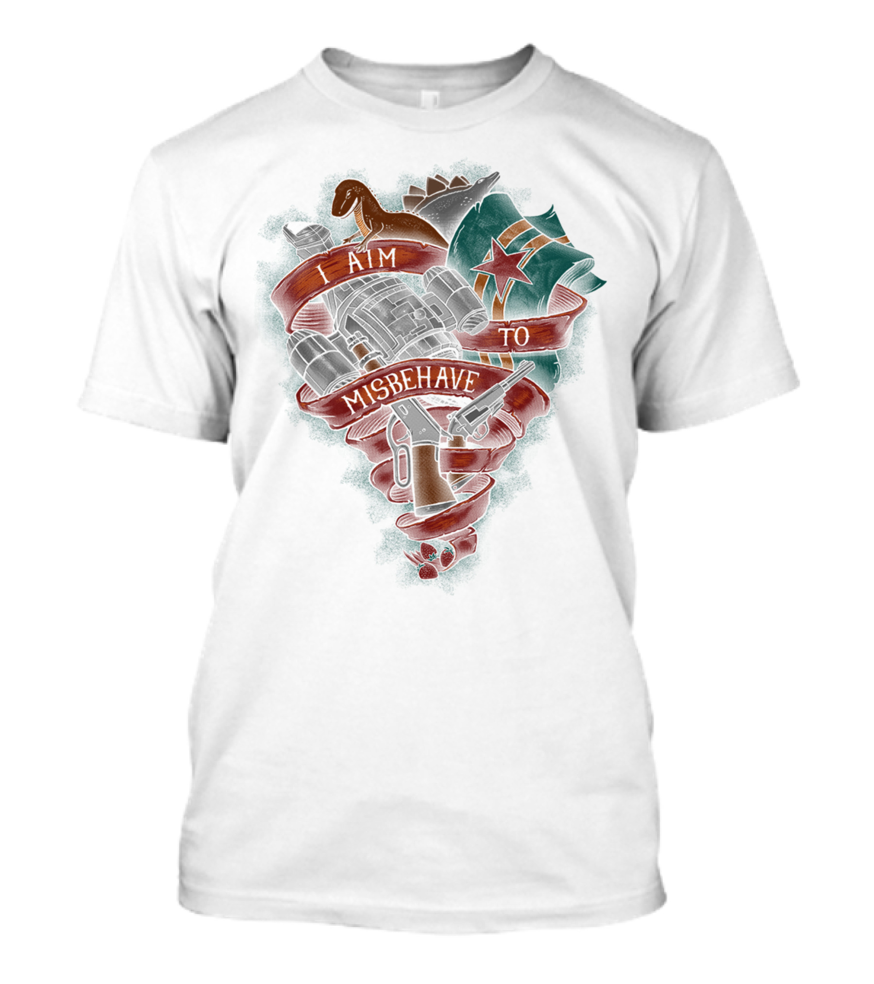 I Aim To Misbehave Tattoo Stylized True Browncoats Serenity Ship And Gun T-Shirt