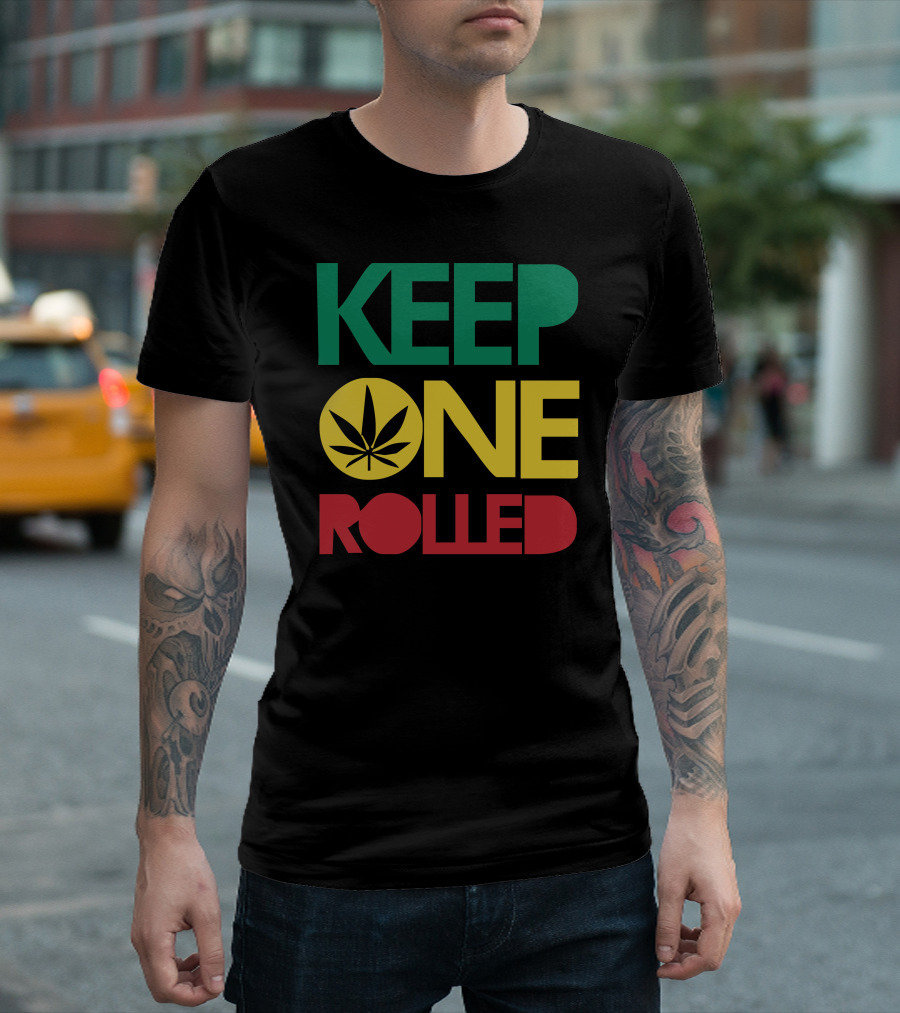 Keep One Rolled Marijuana Leaf Rasta Colors T-Shirt