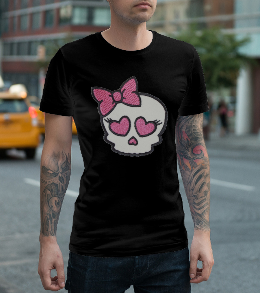 Lady Skull Mit Schleife Pink Bow Heart Eyes T-Shirt