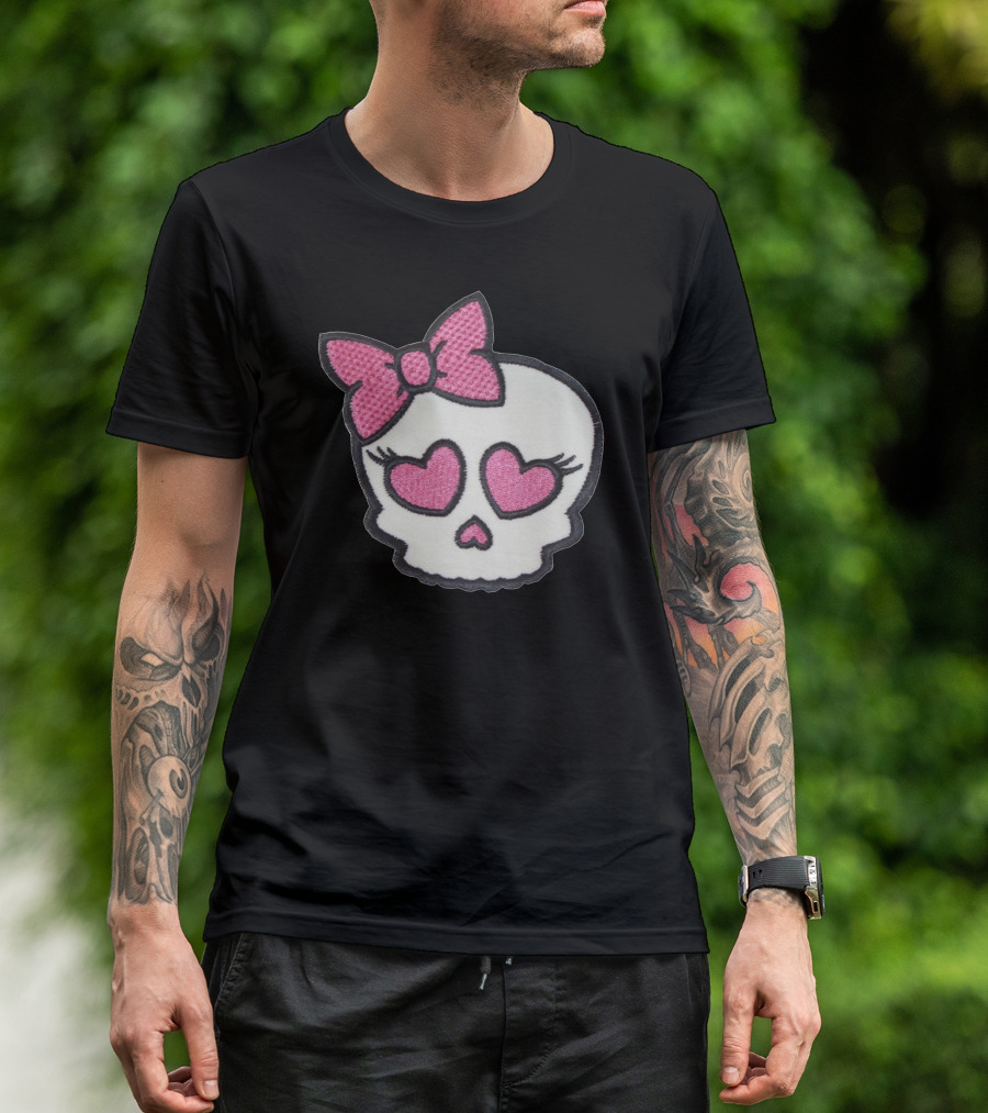 Lady Skull Mit Schleife Pink Bow Heart Eyes T-Shirt