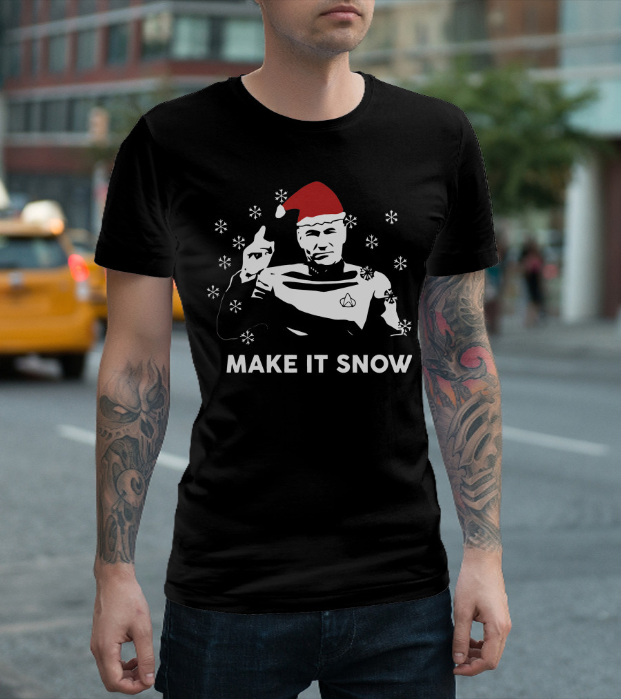 Make It Snow Star Trek Captain Santa Hat Snowflakes T-Shirt