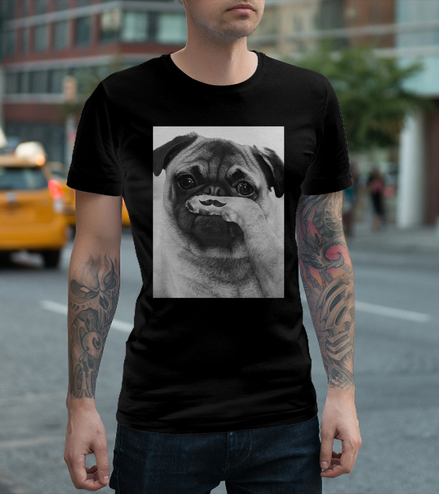 Moustache Pug with Paw Stache Pose T-Shirt