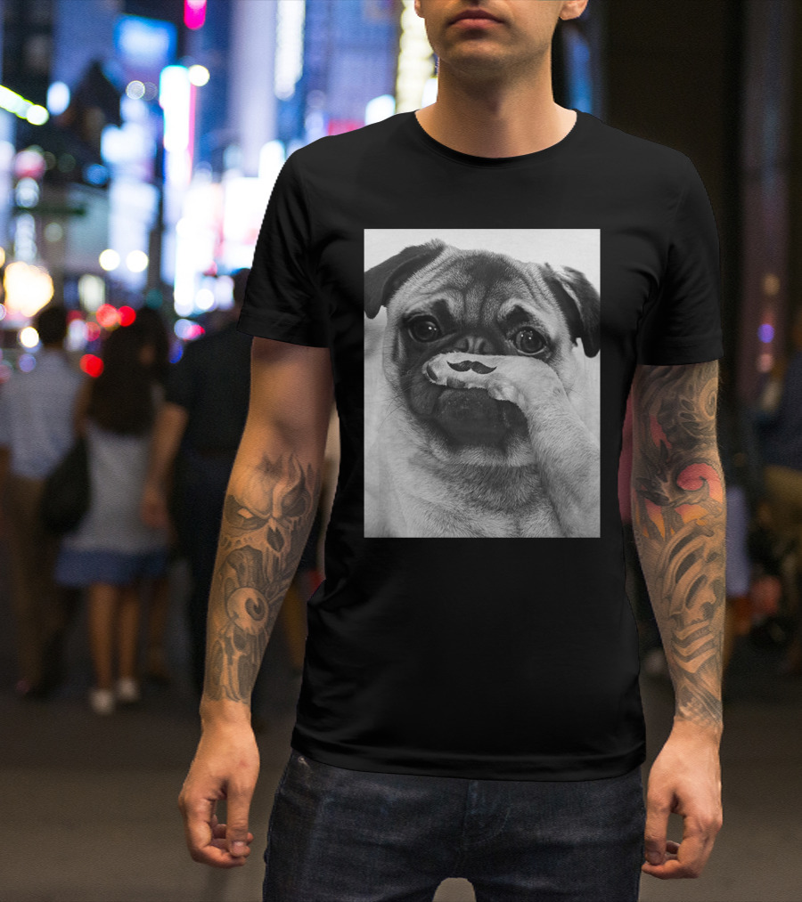 Moustache Pug With Paw Stache Pose T-Shirt
