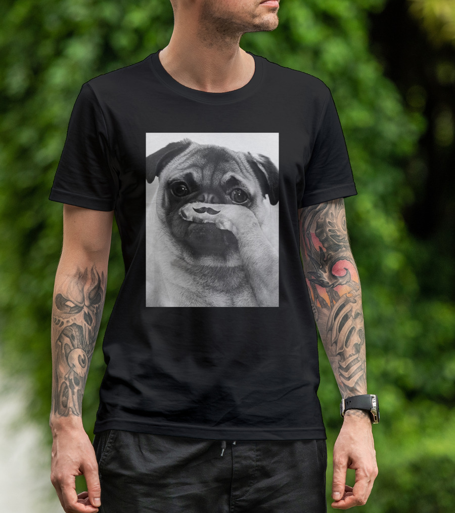 Moustache Pug With Paw Stache Pose T-Shirt