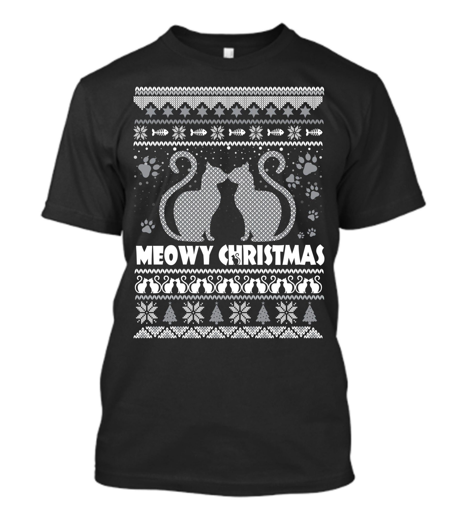 Meowy Christmas Purr Purr Purr Cats Holiday Paw Prints Snowflakes T-Shirt