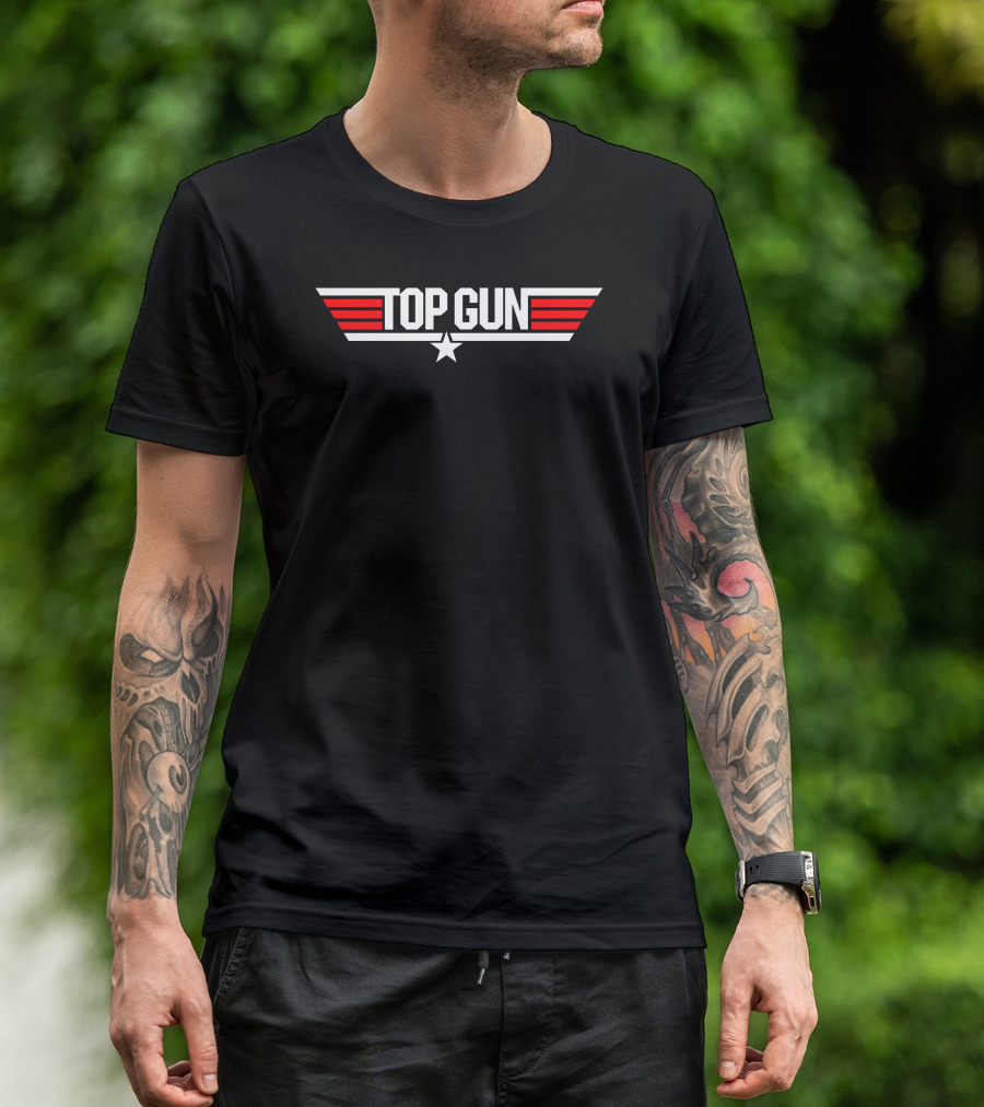 Top Gun Logo With Red And White Stripes And Star T-Shirt