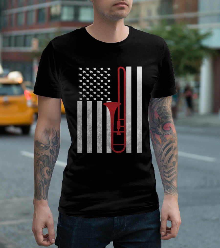 American Flag Trombone Music Lover T-Shirt