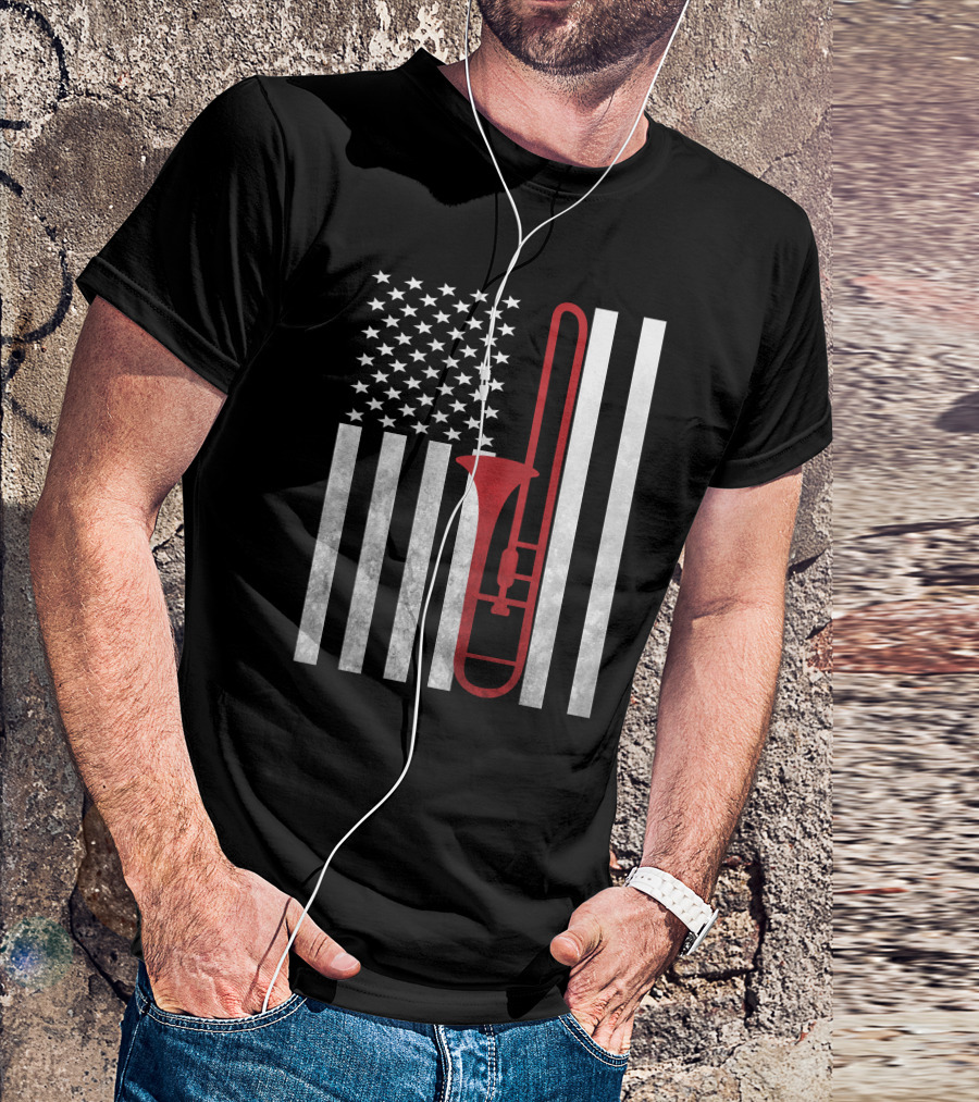 American Flag Trombone Music Lover T-Shirt