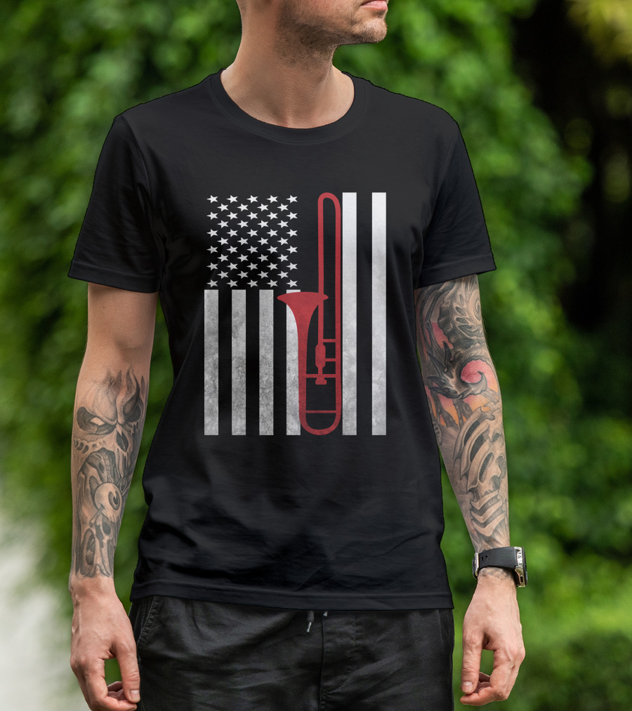 American Flag Trombone Music Lover T-Shirt