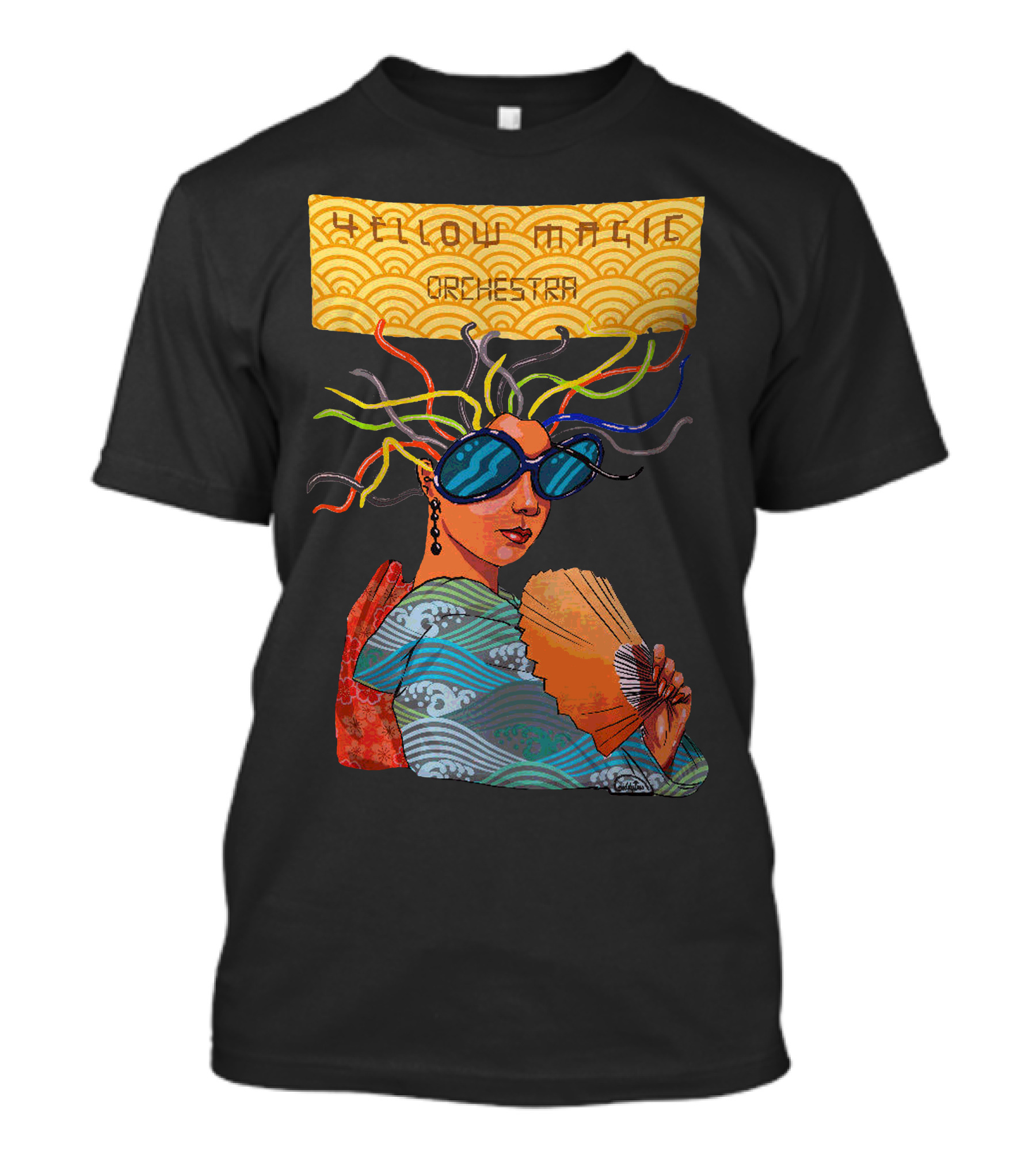 Yellow Magic Orchestra Psychedelic Geisha With Fan And Colorful Wiring T-Shirt