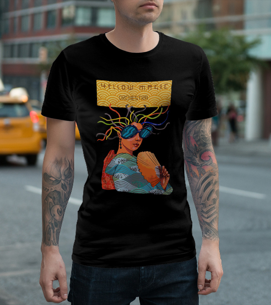 Yellow Magic Orchestra Psychedelic Geisha With Fan And Colorful Wiring T-Shirt