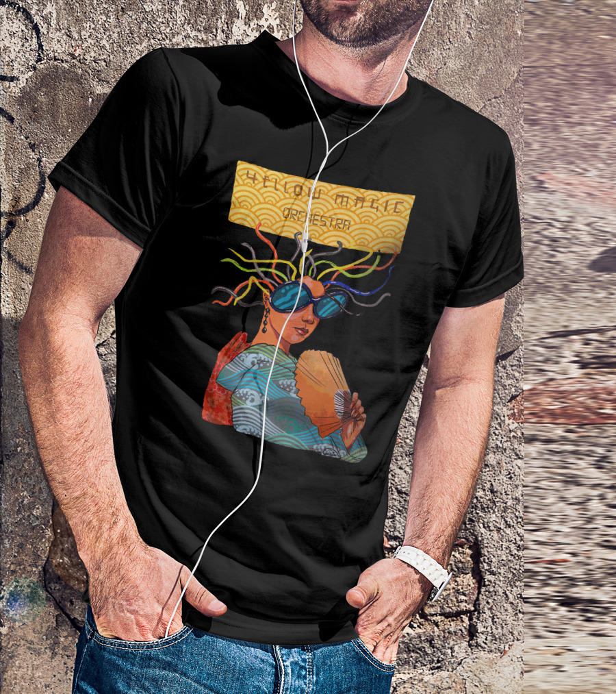 Yellow Magic Orchestra Psychedelic Geisha With Fan And Colorful Wiring T-Shirt