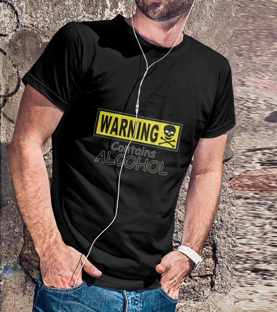 WARNING Contains Alcohol Skull Crossbones T-Shirt