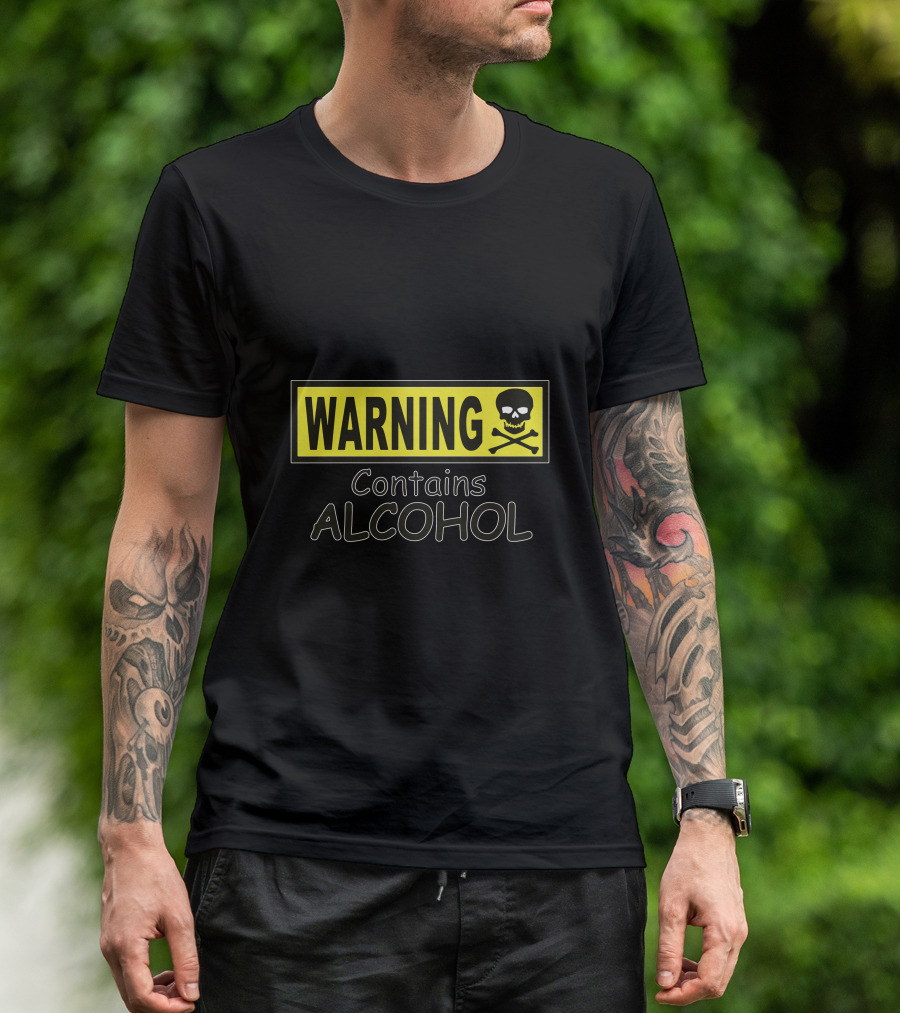 WARNING Contains Alcohol Skull Crossbones T-Shirt