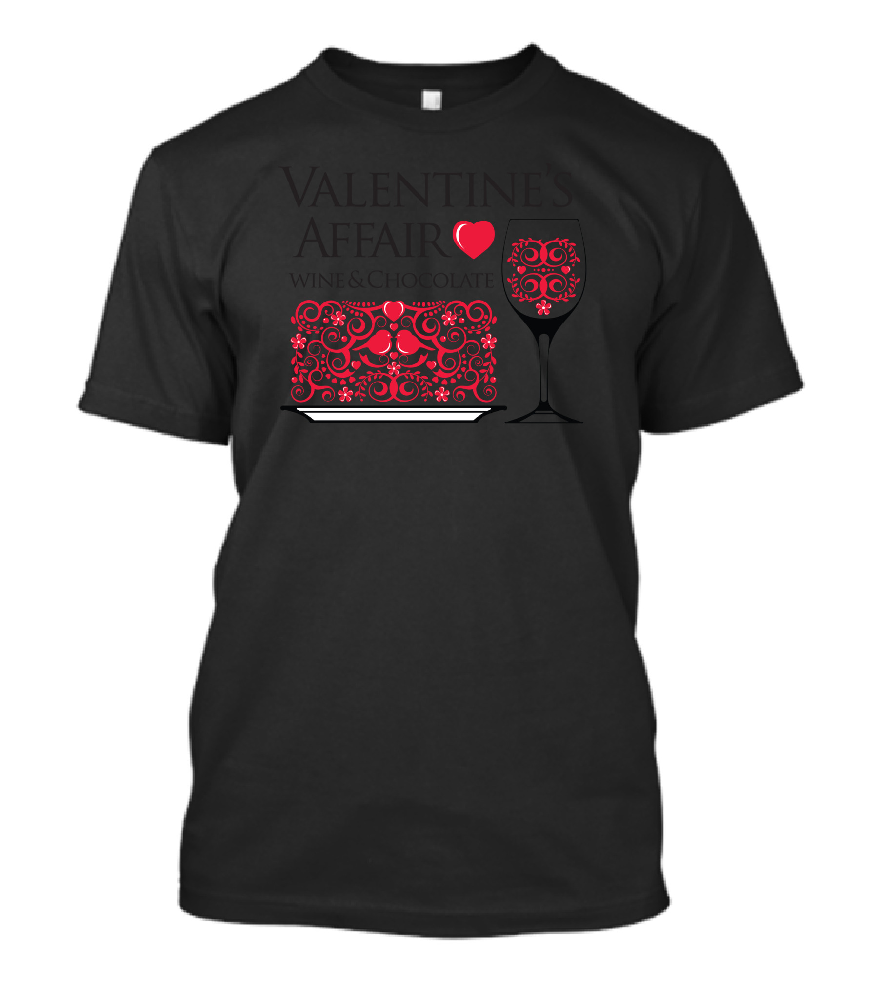Valentine's Affair Red Heart Cake And Wine Glass T-Shirt
