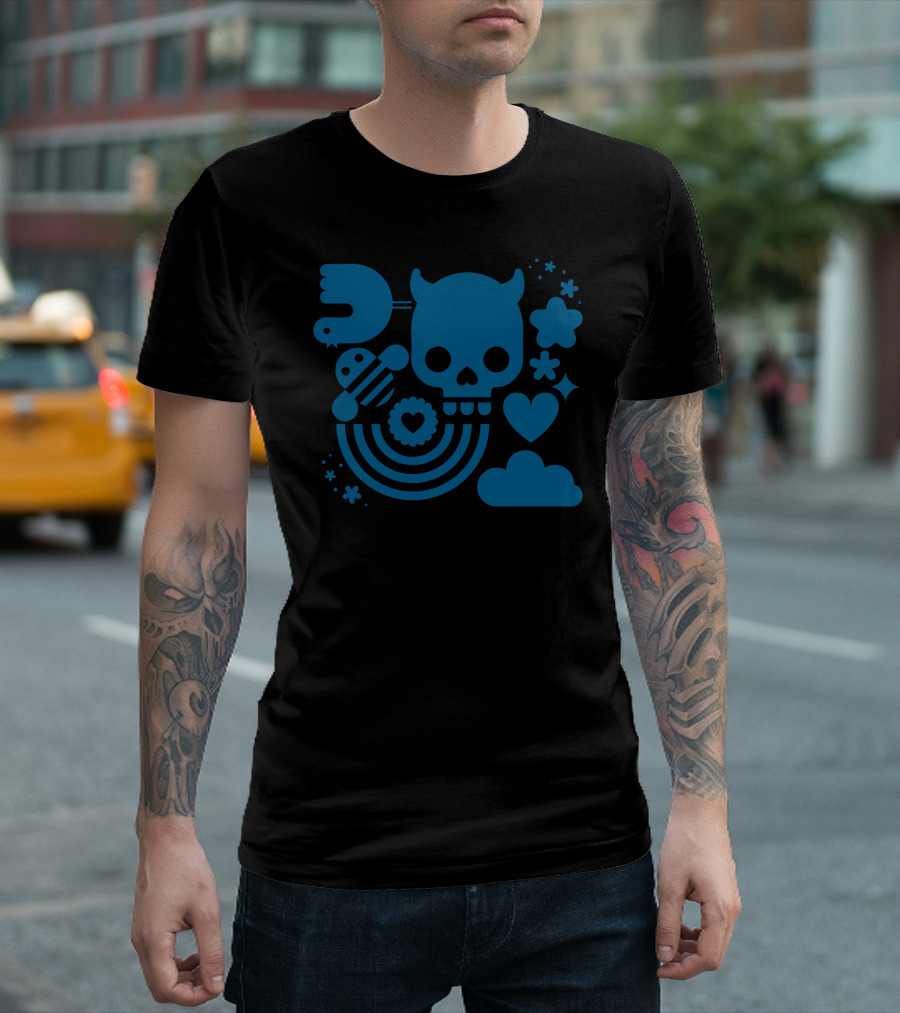 Bits And Pieces Bee Bird Cloud Heart Rainbow Skull Star Vector T-Shirt