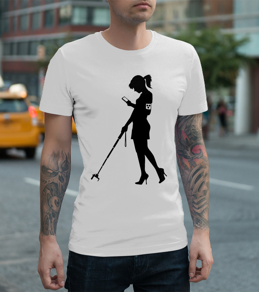 Blind Girl Silhouette With Smartphone And Cane T-Shirt