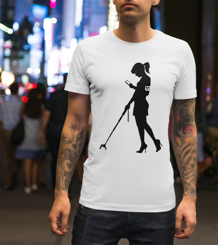 Blind Girl Silhouette With Smartphone And Cane T-Shirt