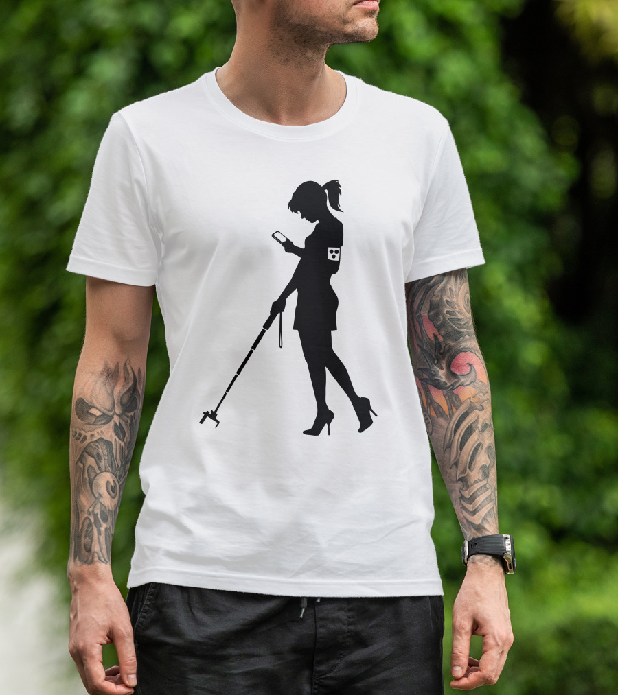 Blind Girl Silhouette With Smartphone And Cane T-Shirt