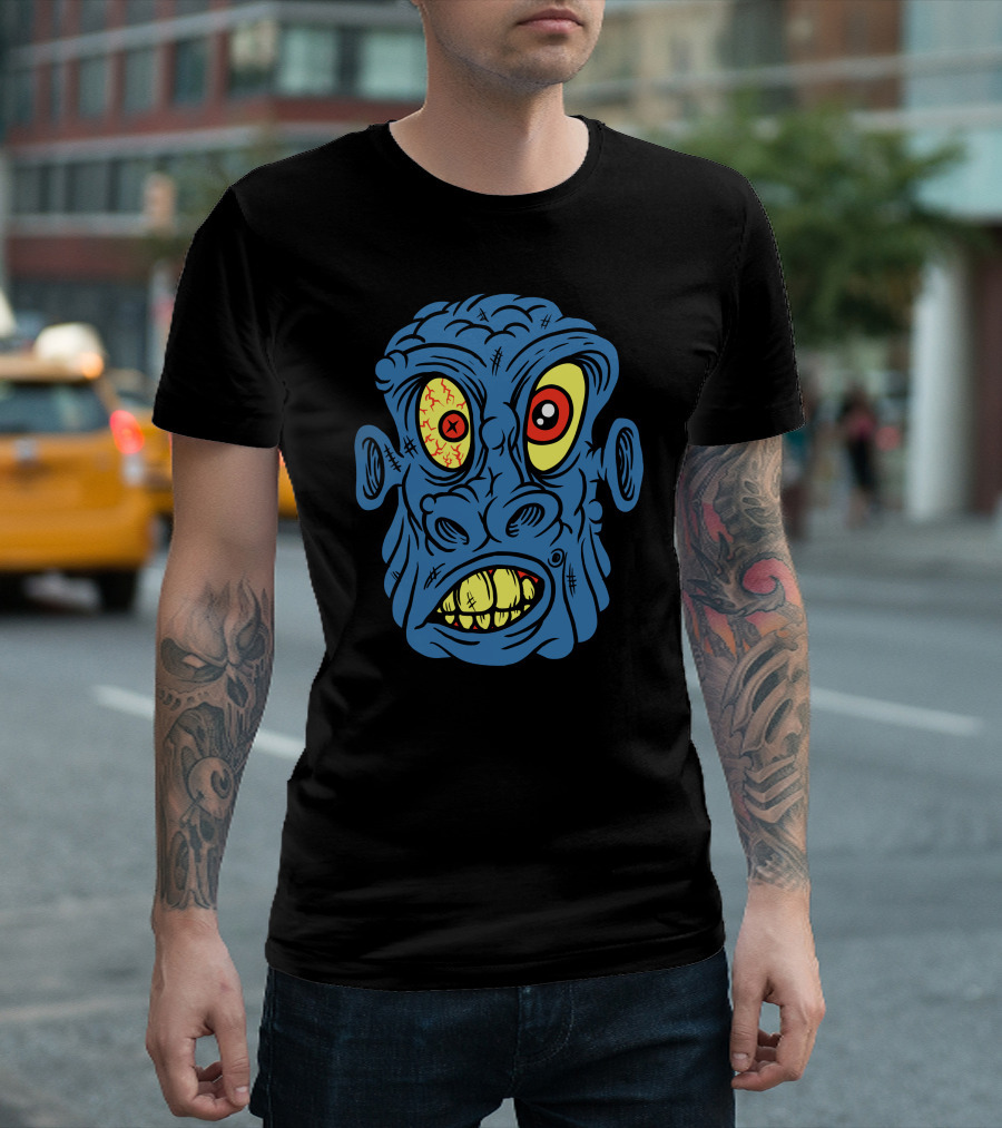 Blue Corpse Zombie Face With Big Yellow Red Eyes T-Shirt